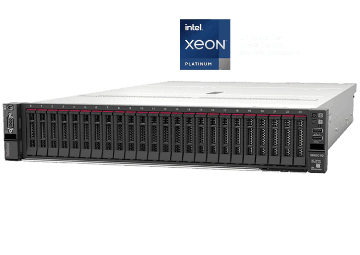Сервер Lenovo SR650 V2 Xeon Silver 4314 (16C 2.4GHz 24MB Cache/135W), 64GB (1x64GB, 3200MHz 2Rx4 RDIMM), 8 SAS/SATA, 9350-8i 2GB, 1x750W Titanium, 5 S