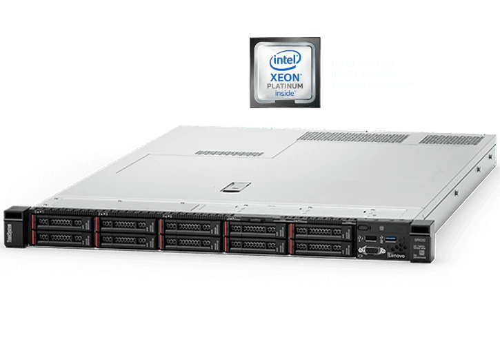 Сервер Lenovo SR630 Xeon Silver 4210R (10C 2.4GHz 13.75MB Cache/100W) 32GB 2933MHz (1x32GB, 2Rx4 RDIMM), O/B, 9350-8i, 1x750W Titanium, XCC Enterprise